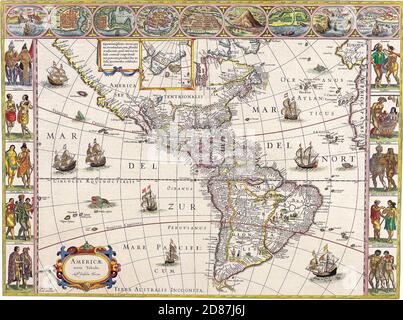 Antiche carte del mondo le Americhe Willem Blaeu c 1650 Foto Stock