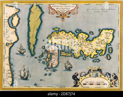 Antiche carte della carta mondiale del Giappone Abraham Ortelius c 1590 Foto Stock