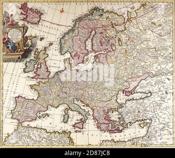 Antiche carte del mondo. Mappa d'Europa. Carl Allard. c 1700 Foto Stock
