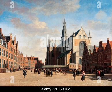 Il grande mercato di Haarlem con la chiesa di San Bavo, visto da ovest - Gerrit Adriaenszoon Berckheyde, 1696 Foto Stock