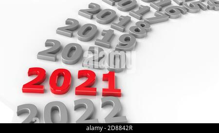 2021 passato nel cerchio rappresenta il nuovo anno 2021, rendering tridimensionale, illustrazione 3D Foto Stock
