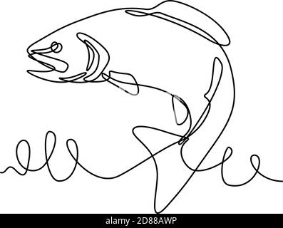 Disegno a linea continua illustrazione di una trota arcobaleno o Oncorhynchus mykiss, una trota e specie di salmonidi nativi di affluenti di acqua fredda di Th Illustrazione Vettoriale