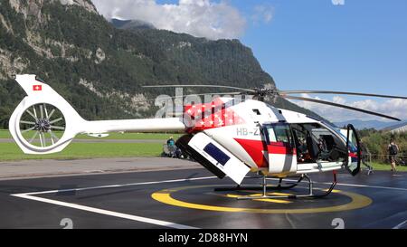 Mollis, Kanton Glarus (GL)/ Svizzera - Agosto 16 2019: Prototipo-elicottero SH-09 del Kopter Group (ex Marenco Swisshelicopter), Mostra Zige Foto Stock