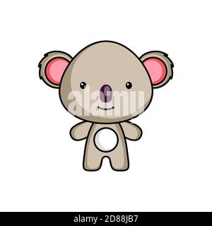 Carino modello di logo koala cartoon su sfondo bianco. Mascot animale personaggio disegno di album, album, biglietto d'auguri, invito, volantino, adesivo, Illustrazione Vettoriale