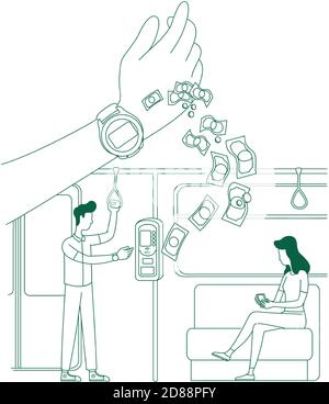 E-payment, biglietto elettronico acquisto di un concetto di linea sottile illustrazione vettoriale Illustrazione Vettoriale