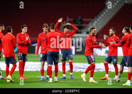 I giocatori dell'Atletico de Madrid si riscaldano prima del campionato spagnolo La Liga partita di calcio tra Atletico de Madrid e Real Betis Balompie su Octo C. Foto Stock