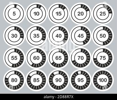 Caricamento icone o percentuale Set adesivi in bianco e nero 02 Grande Illustrazione Vettoriale