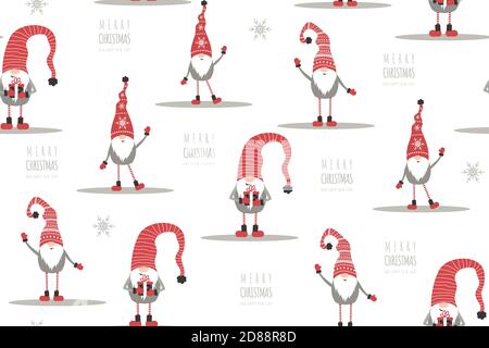 Modello di Natale con simpatici gnomi in cappelli rossi. Illustrazione Vettoriale