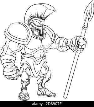 Spartan Gladiator Trojan Warrior Soldier Cartoon Illustrazione Vettoriale