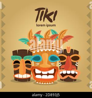 tiki hawaiian e african cultura legno maschere carta illustrazione vettore Illustrazione Vettoriale