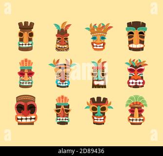 tiki dio, legno africano scultura tradizionale, icone illustrazione vettoriale Illustrazione Vettoriale