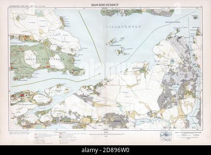 Mappa dei dintorni di Stoccolma 'Stockholm med omnejd' Stoccolma Foto Stock