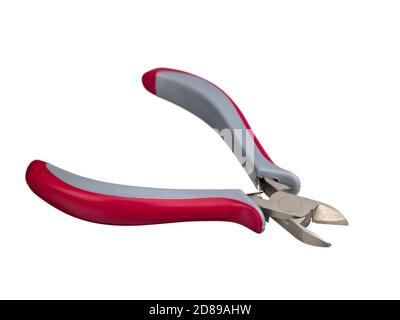 Pinze con maniglie rosse isolate su sfondo bianco Foto Stock