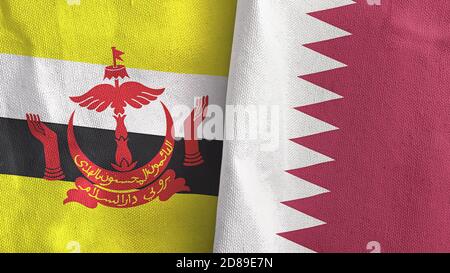 Qatar e Brunei due bandiere tessuto tessuto rendering 3D Foto Stock