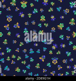 Modello per bambini con farfalle. Motivo luminoso senza cuciture su sfondo blu. Farfalle multicolore di diverse dimensioni e forme. Per la stampa Illustrazione Vettoriale