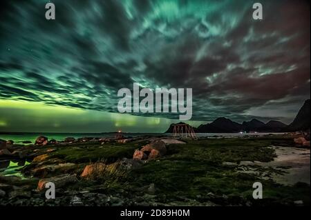 Northern Lights, Flakstad, Lofoten, Nordland, Norvegia Foto Stock