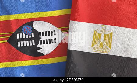 Egitto ed Eswatini Swaziland due bandiere tessuto tessuto rendering 3D Foto Stock