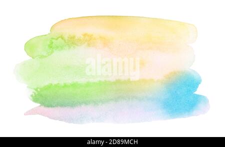 Macchie di acquerello policromo in colori pastello con macchie naturali su carta. Telaio isolato per design disegnato a mano con pennello. Foto Stock