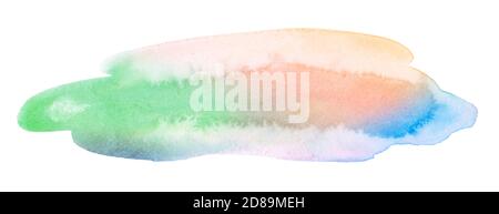 Macchie di acquerello policromo in colori pastello con macchie naturali su carta. Telaio isolato per design disegnato a mano con pennello. Foto Stock