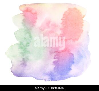 Macchie di acquerello policromo in colori pastello con macchie naturali su carta. Telaio isolato per design disegnato a mano con pennello. Foto Stock