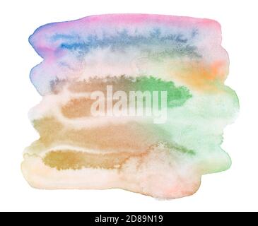 Macchie di acquerello policromo in colori pastello con macchie naturali su carta. Telaio isolato per design disegnato a mano con pennello. Foto Stock