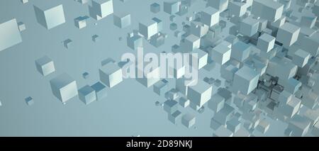 Rendering 3D di cubi bianchi fluttuanti nello spazio Foto Stock