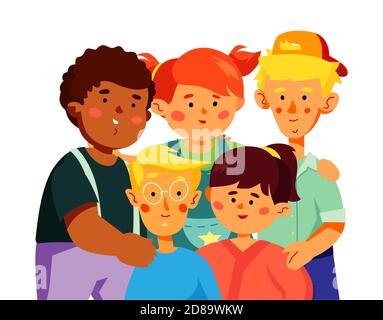 Happy preschool bambini - colorato disegno piatto stile illustrazione Illustrazione Vettoriale