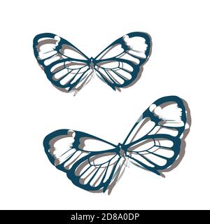 Delicato sagome di farfalle su sfondo di disegno geometrico. Insetti farfalle. Illustrazione Vettoriale
