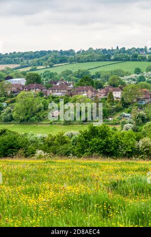 Farthing Downs, un'area di spazio aperto di proprietà della City che fa parte di una terra verde a sud di Londra. Foto Stock