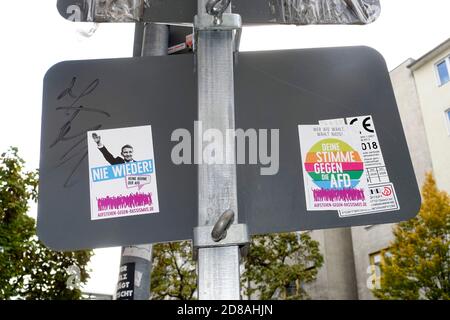 Adesivi contro l'AFD di Berlino Foto Stock