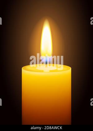 Candela gialla che brucia realistica su sfondo scuro Illustrazione Vettoriale