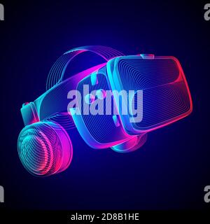 Cuffia per realtà virtuale. Casco VR astratto con occhiali e cuffie. Illustrazione vettoriale del concetto di tecnologia del futuro della realtà aumentata in Illustrazione Vettoriale