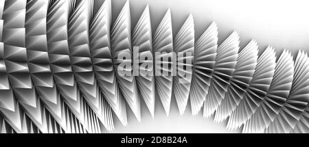 Rappresentazione 3D astratta della curva di avvolgimento in forma libera spine bianche e nere a forma di piramide su un bianco sfondo Foto Stock