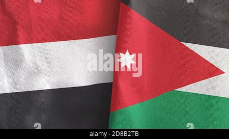 Jordan e Yemen due bandiere tessuto tessuto rendering 3D Foto Stock
