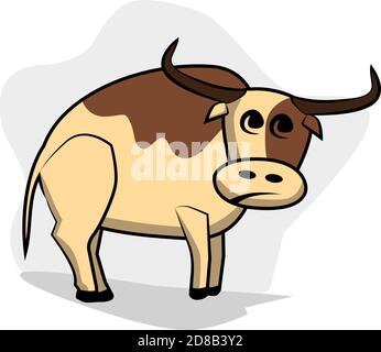 toro marrone macchiato su sfondo grigio. Illustrazione degli animali in stile piatto Illustrazione Vettoriale