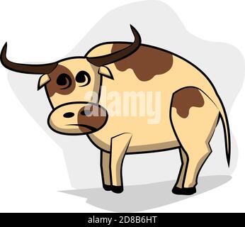 mucca beige macchiata su sfondo grigio. Illustrazione degli animali in stile piatto Illustrazione Vettoriale