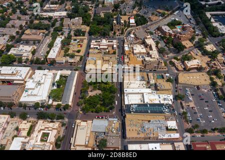 Vista aerea del centro di Santa Fe, New Mexico, USA Foto Stock