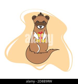 Ferret con una confezione regalo nelle zampe. Illustrazione degli animali in stile piatto Illustrazione Vettoriale