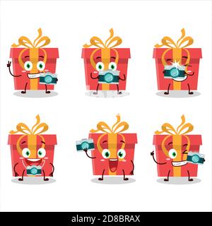 Fotografo professione emoticon con regalo rosso natale cartoon carattere Illustrazione Vettoriale