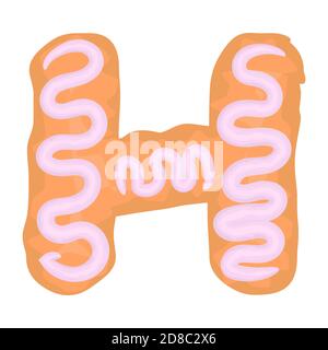 Set di lettere alfabetiche e numeri simboli Natale gingerbread biscotti torte con glassa. Divertente cartoon font illustrazione vettoriale isolato su bianco Illustrazione Vettoriale