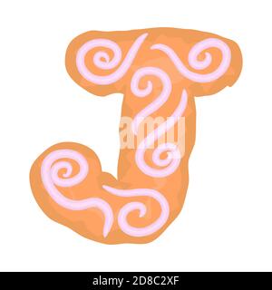 Set di lettere alfabetiche e numeri simboli Natale gingerbread biscotti torte con glassa. Divertente cartoon font illustrazione vettoriale isolato su bianco Illustrazione Vettoriale