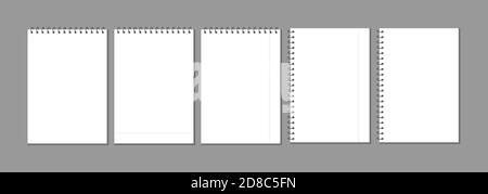 set di fogli bianchi realistici di blocco note per note isolate su sfondo trasparente. Notebook vuoto a spirale pulita su modello di layout a molla vuota, elemento grafico per il tuo progetto Illustrazione Vettoriale