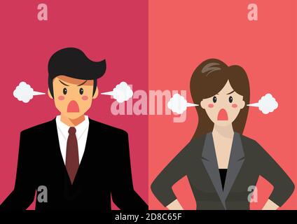 Arrabbiato uomo d'affari e donna illustrazione vettoriale. Cartoon grafico Illustrazione Vettoriale