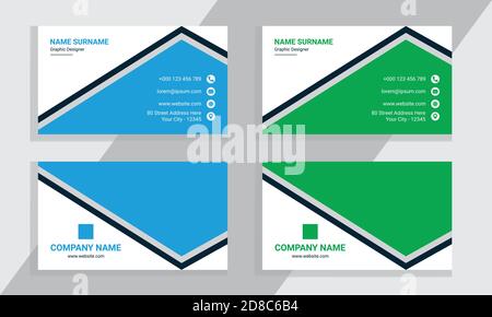 Modello di biglietto da visita su due lati creativo e pulito. Disegno piatto - Illustrazione vettoriale. Stationery Design e Creative Dark Design per la tua azienda. Illustrazione Vettoriale