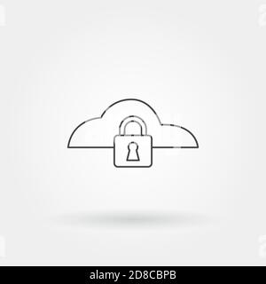 unica icona isolata per la sicurezza sul cloud con linee o linee moderne stile Illustrazione Vettoriale