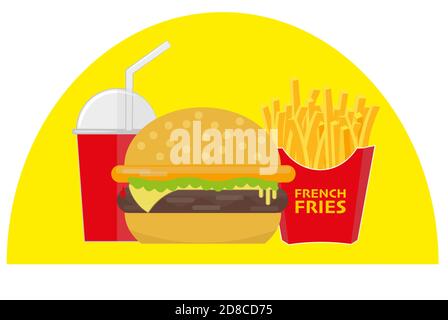 Burger e patatine fritte pasto vettore Illustrazione Illustrazione Vettoriale
