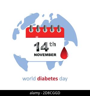 calendario sangue goccia mondo diabete giorno 14 novembre illustrazione vettoriale EPS10 Illustrazione Vettoriale
