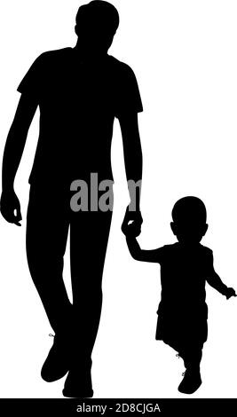 Silhouette felice padre che cammina con il figlio piccolo Illustrazione Vettoriale