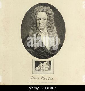 Ritratto di Sir Isaac Newton, fisico inglese, matematico, astronomo, filosofo. Le scoperte di Newton (1643-1727) furono prolifiche e esercitarono un'enorme influenza sulla scienza e sul pensiero. Le sue teorie sulla gravità e le sue tre leggi del movimento sono state delineate nel suo più grande lavoro, Philosophiae Naturalis Principia Mathematica, (1687), e gli è accreditato di scoprire il calcolo differenziale. Formulò anche teorie sull'ottica e sulla natura della luce che gli portarono a costruire il primo telescopio riflettente. Nominato cavaliere dalla regina Anna nel 1705, Newton è sepolto a Westminster Abbey, Londra. Coppe Foto Stock