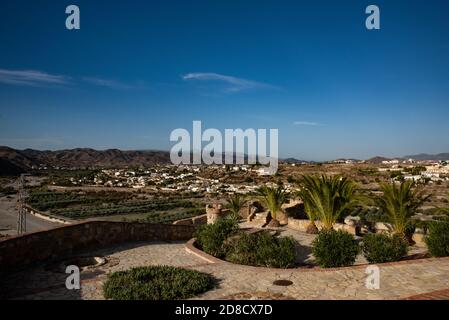 Vista dal Parco Francisco Miras, Arboleas, Provincia di Almeria, Andalusia, Spagna Foto Stock